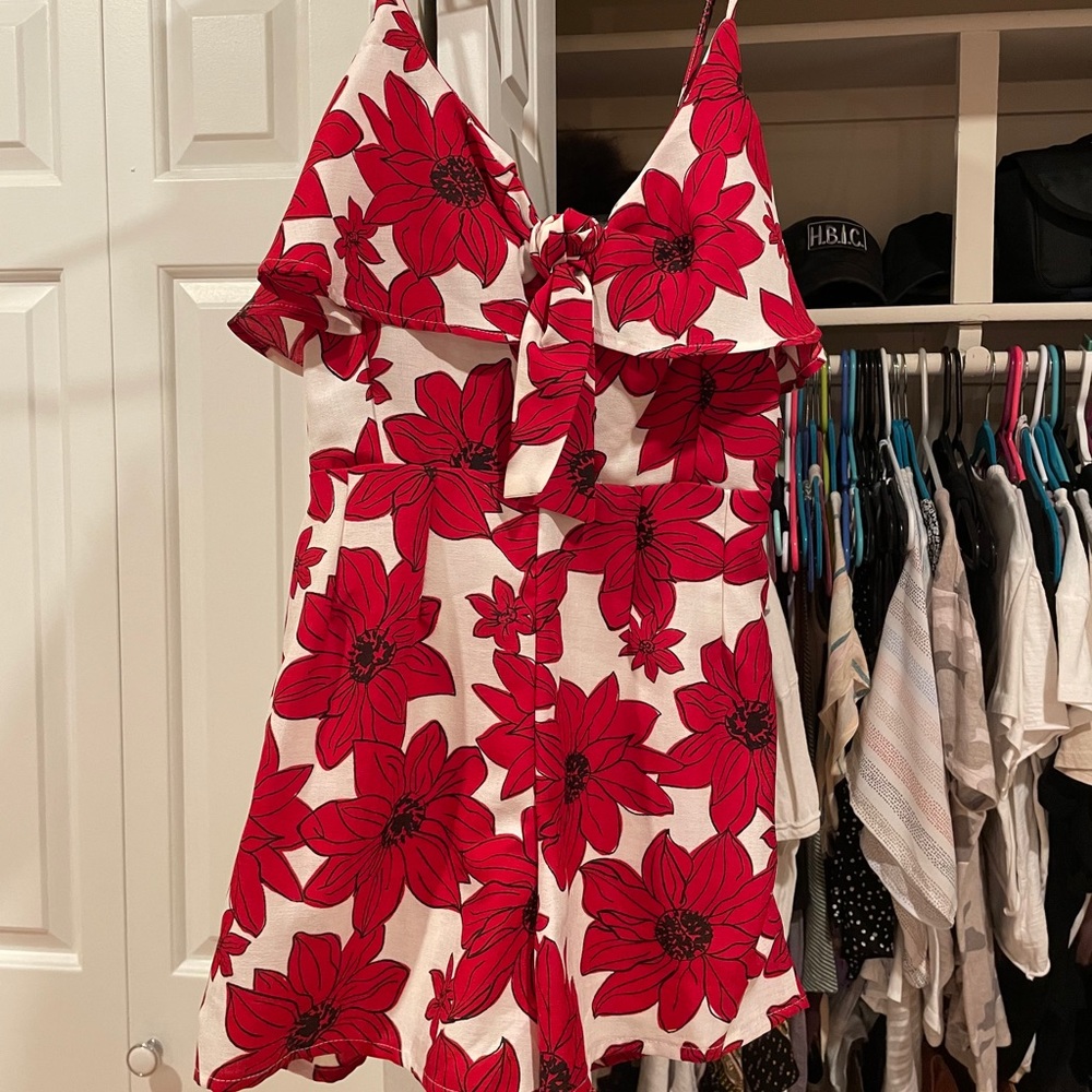 Red flower romper